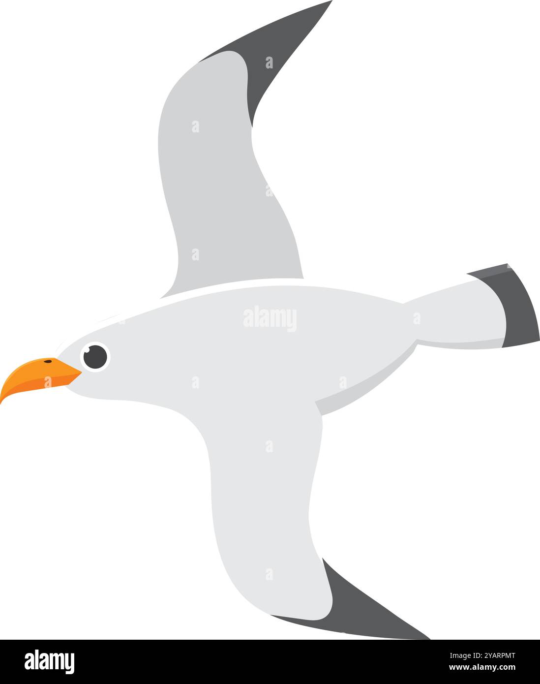 Charmante mouette de dessin animé qui vole gracieusement avec des ailes déployées en largeur, capturant la liberté et le vol. Parfait pour divers projets Illustration de Vecteur