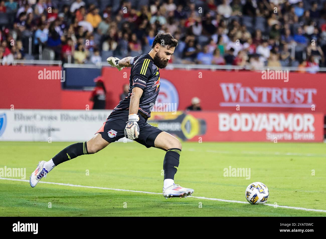 Gardien des Red Bulls de New York contre Chicago Fire FC au Solider Field le 14 septembre 2024. Banque D'Images