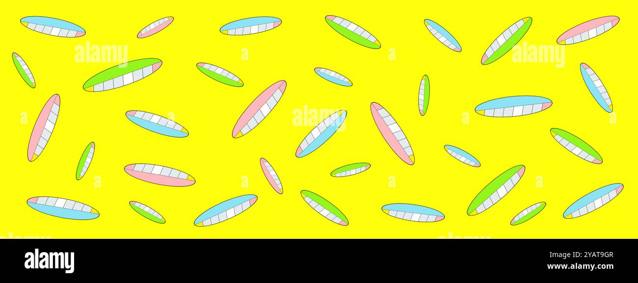 Surf sport, planches de surf, planches de paddle, papier peint jaune à motifs. Illustration abstraite conceptuelle. Motifs artistiques. Affaires, voyages, vacances, Banque D'Images