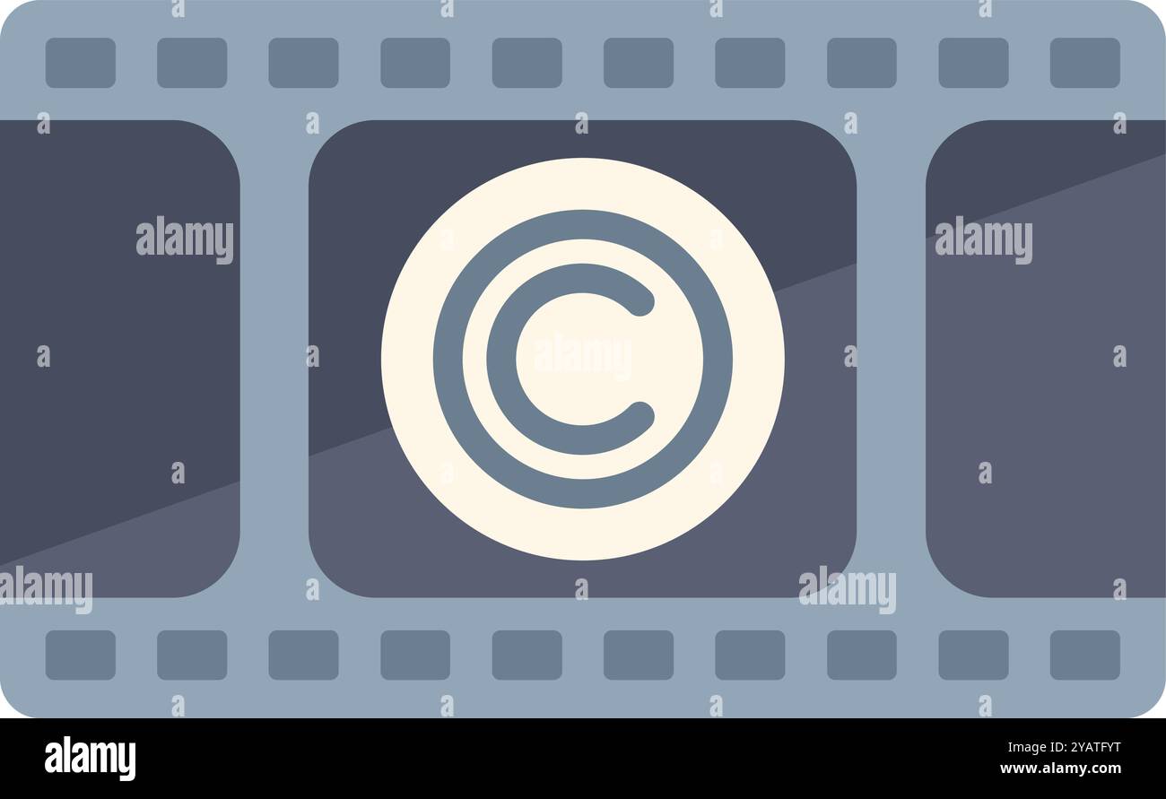 Film Strip affiche un symbole de droit d'auteur, représentant le concept de protection de la propriété intellectuelle dans l'industrie cinématographique Illustration de Vecteur