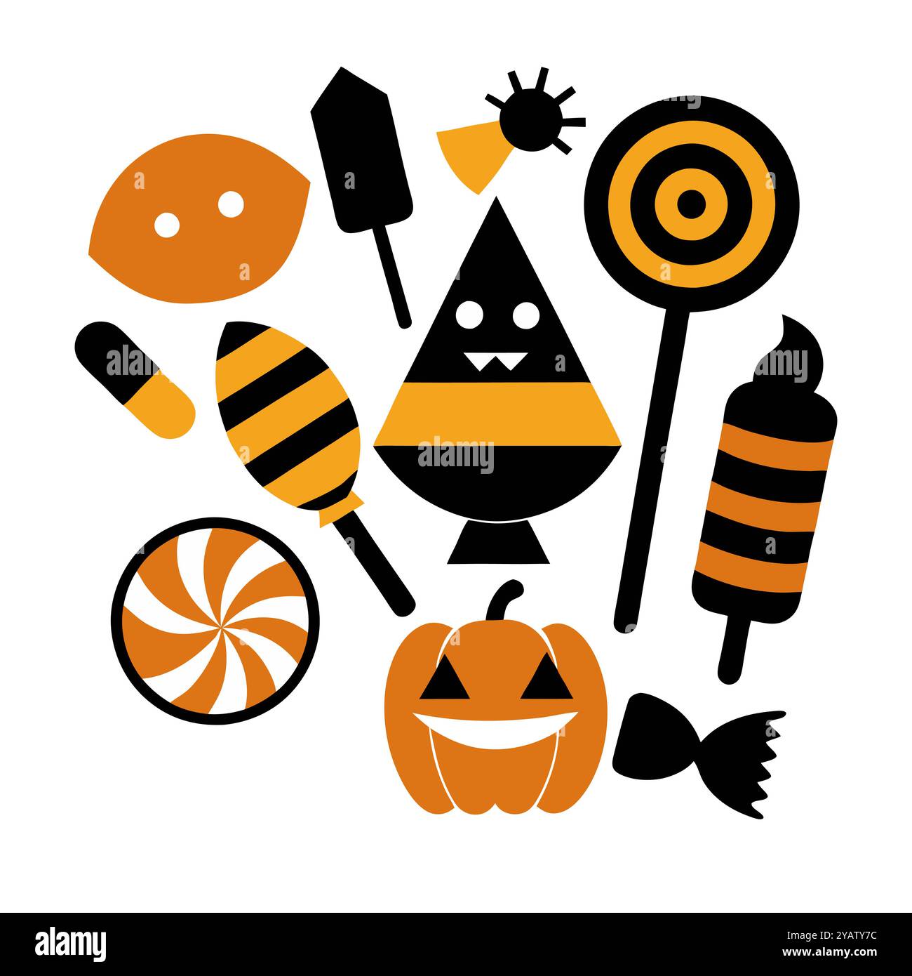 Illustration vectorielle de bonbons et citrouille d'Halloween pour la conception festive pour les conceptions festives, affiches ou invitations. Illustration de Vecteur