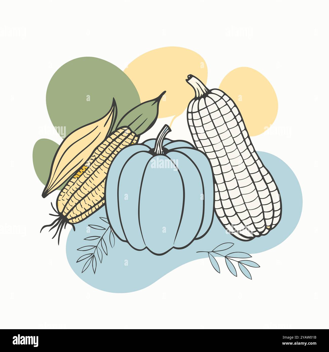 Illustration sur le thème de la récolte avec citrouille et maïs. Illustration de Vecteur