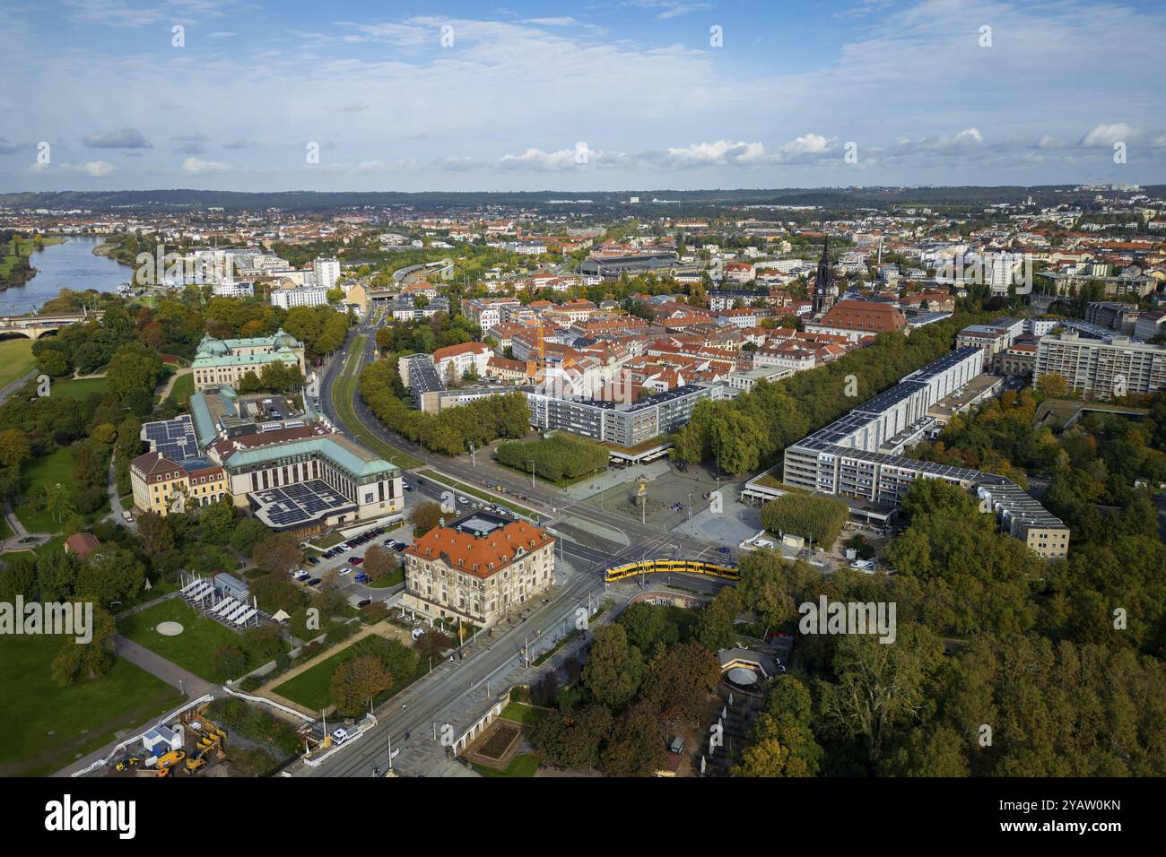 Blockhaus and Bellevue Hotel at Neustaedter Markt, Dresde vue aérienne, Dresde, Saxe, Allemagne, Europe Banque D'Images