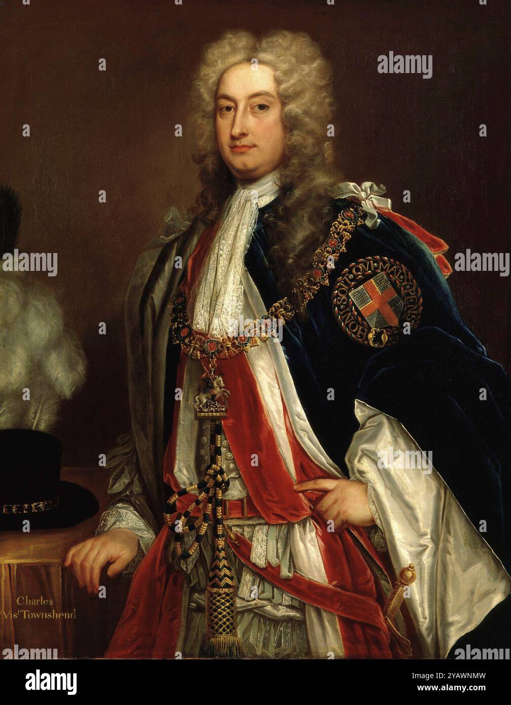 Charles Townshend, 2e vicomte Townshend BT, KG, PC (18 avril 1674-21 juin 1738) homme d'État whig britannique. Il a servi pendant une décennie comme secrétaire d'État, dirigeant la politique étrangère britannique. Il était souvent connu sous le nom de Turnip Townshend en raison de son fort intérêt pour l'agriculture. Inconnu d'après Sir Godfrey Kneller (1646-1723) Banque D'Images