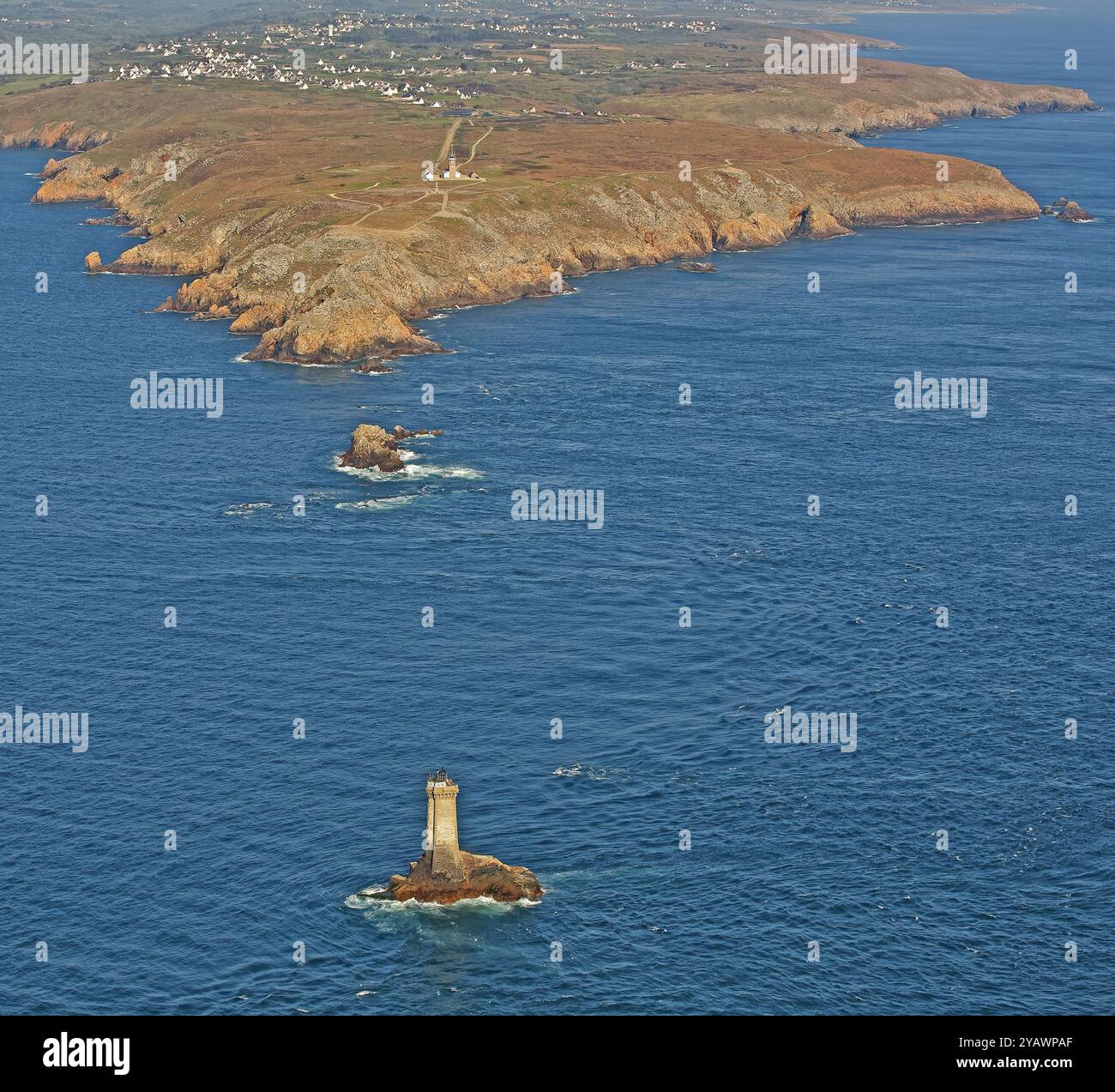 France, Finistère, la pointe du Raz, site labellisé Grand site de France, vue aérienne Banque D'Images