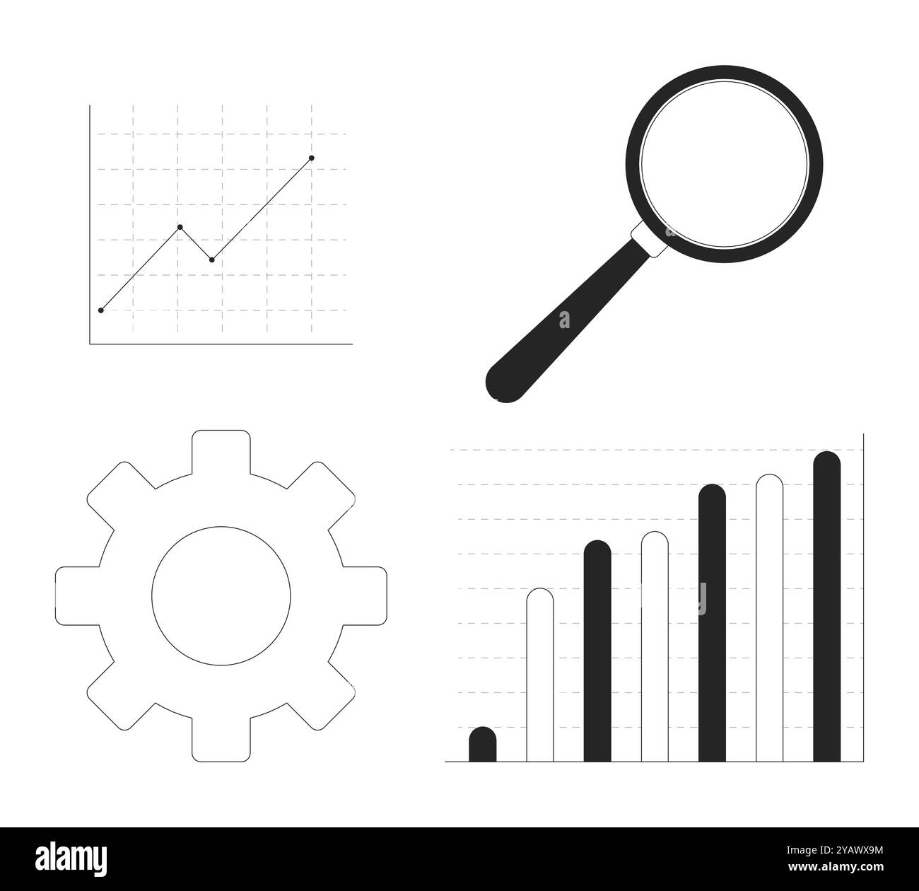 Ensemble d'objets ligne 2D noir et blanc pour l'analyse des données métier Illustration de Vecteur