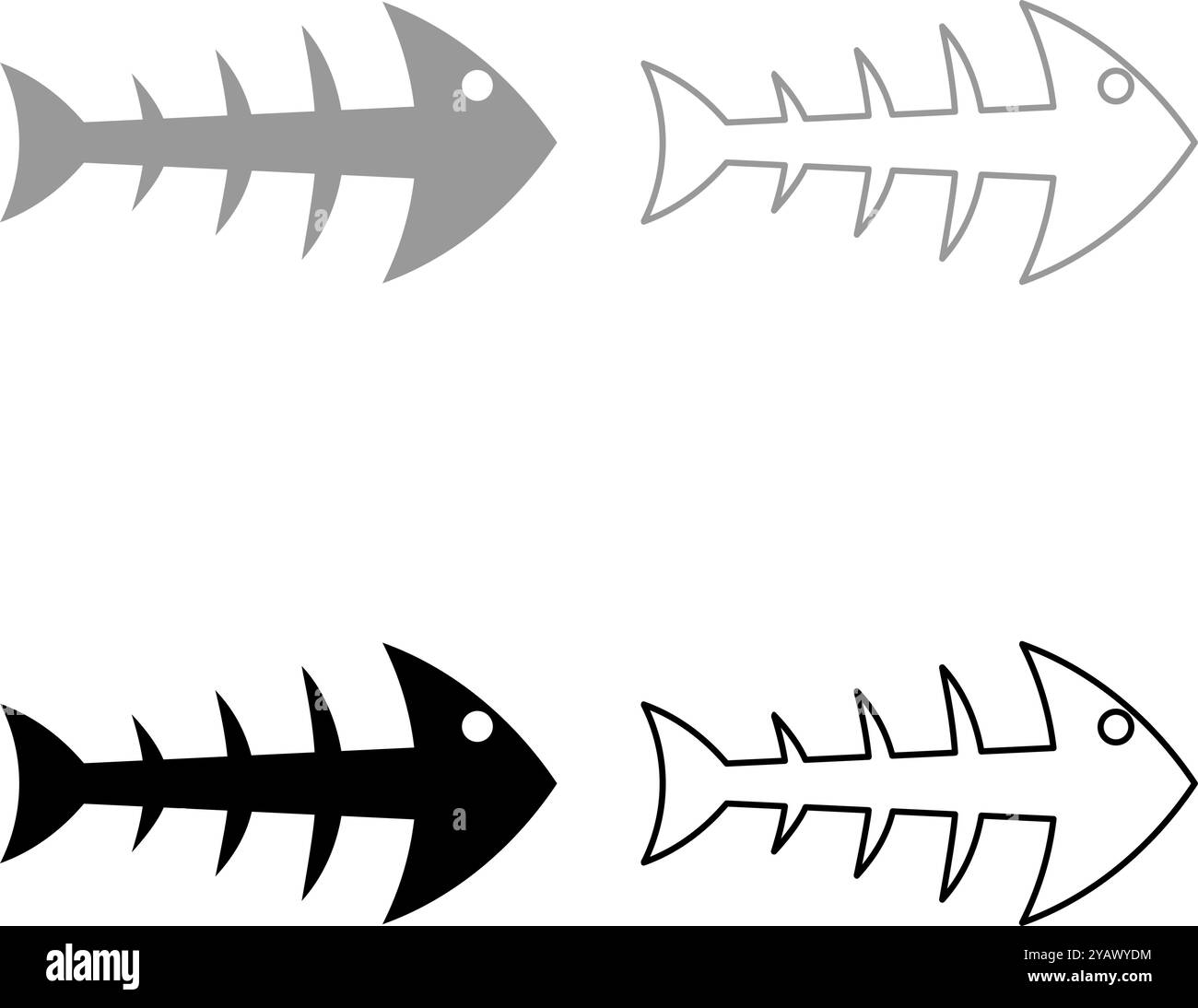 Squelette d'os de poisson silhouette de fruits de mer concept Fishbone Set icône gris noir couleur illustration vectorielle image simple ligne de contour de remplissage solide Illustration de Vecteur