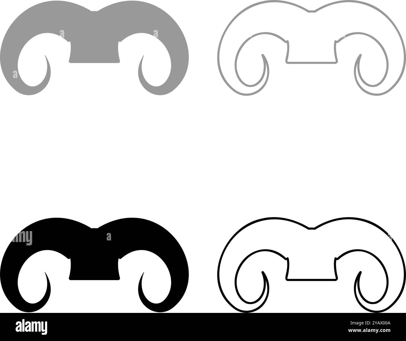 RAM Horns concept animal de ferme Set icône gris noir couleur illustration vectorielle image simple plein remplissage contour ligne de contour mince style plat Illustration de Vecteur