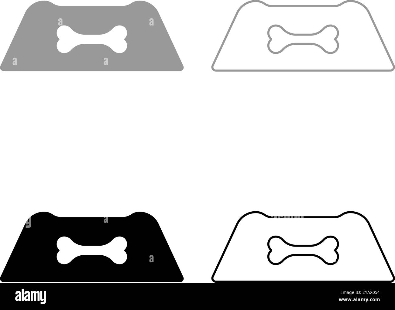 Bol pour chien pour l'eau concept d'alimentation d'assiette pour animaux de compagnie Set icône gris noir couleur illustration vectorielle image simple remplissage solide contour ligne de contour mince style plat Illustration de Vecteur