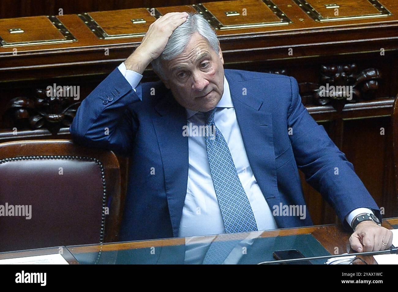 Italie, Rome, 15 octobre 2024 : Giorgia Meloni, présidente du Conseil des ministres, à la Chambre des députés, fait ses communications en vue du Conseil européen. Sur la photo Antonio Tajani, vice-président du Conseil et ministre des Affaires étrangères photo © Stefano Carofei/Sintesi/Alamy Live News Banque D'Images