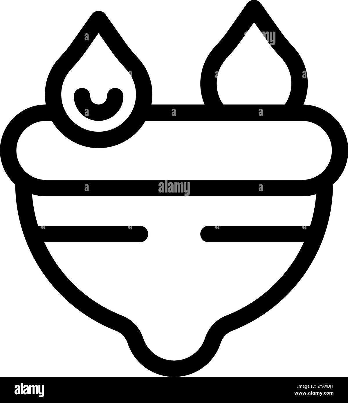 Icône Line art d'une coupe menstruelle réutilisable recueillant le sang menstruel avec une gouttelette heureuse Illustration de Vecteur