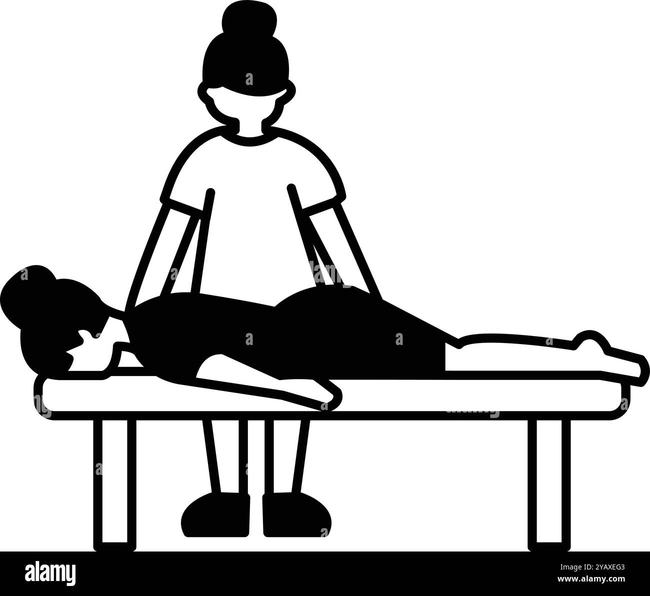 Une femme est allongée sur une table de massage tandis qu'une femme en chemise la masse Illustration de Vecteur