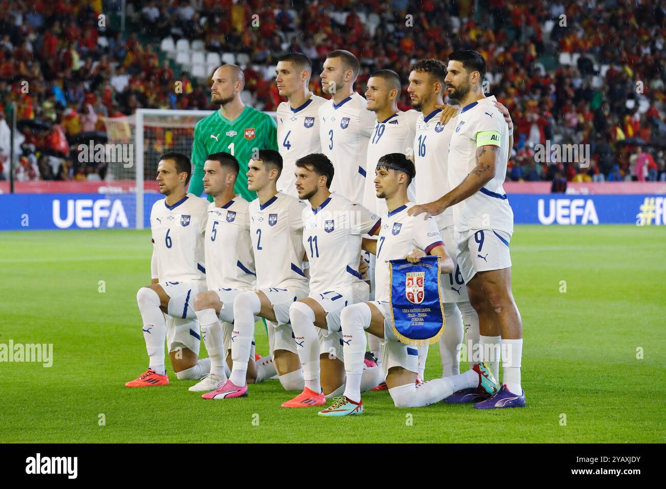 Cordoue, Espagne. 15 octobre 2024. Serbie Team line-up (SRB) Football/Soccer : UEFA 'Nations League' League phase match du Groupe A4 entre Espagne 3-0 Serbie à l'Estadio Nuevo Arcangel à Cordoue, Espagne . Crédit : Mutsu Kawamori/AFLO/Alamy Live News Banque D'Images