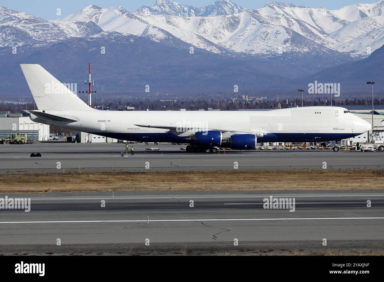 Atlas Air 747-8 à Anchorage portant des couleurs hybrides Banque D'Images