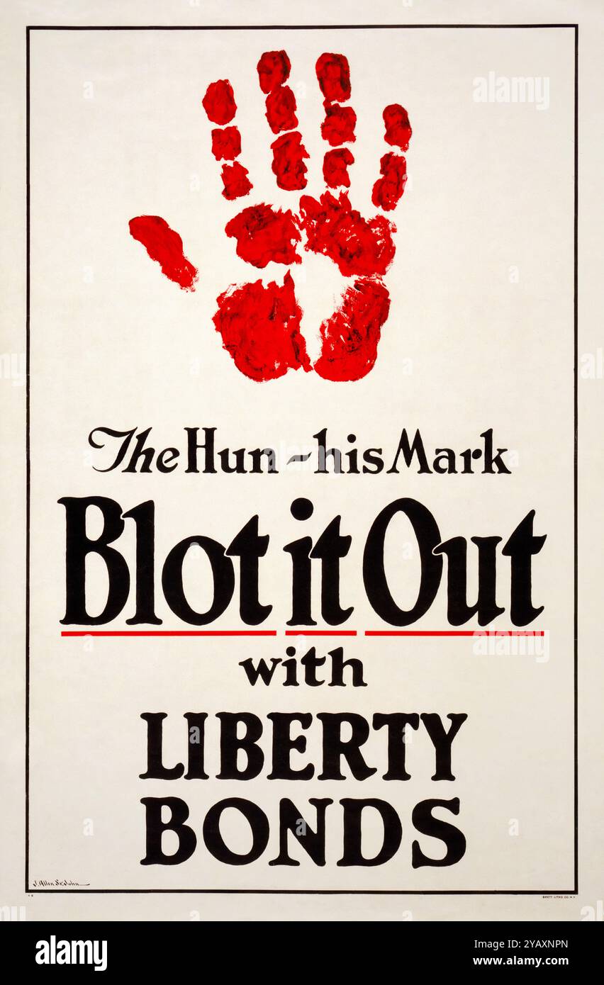 The Hun - His Mark, Blot It Out with Liberty Bonds, American, US, WW1, Finance poster par James Allen St John, 1917-1919 Banque D'Images