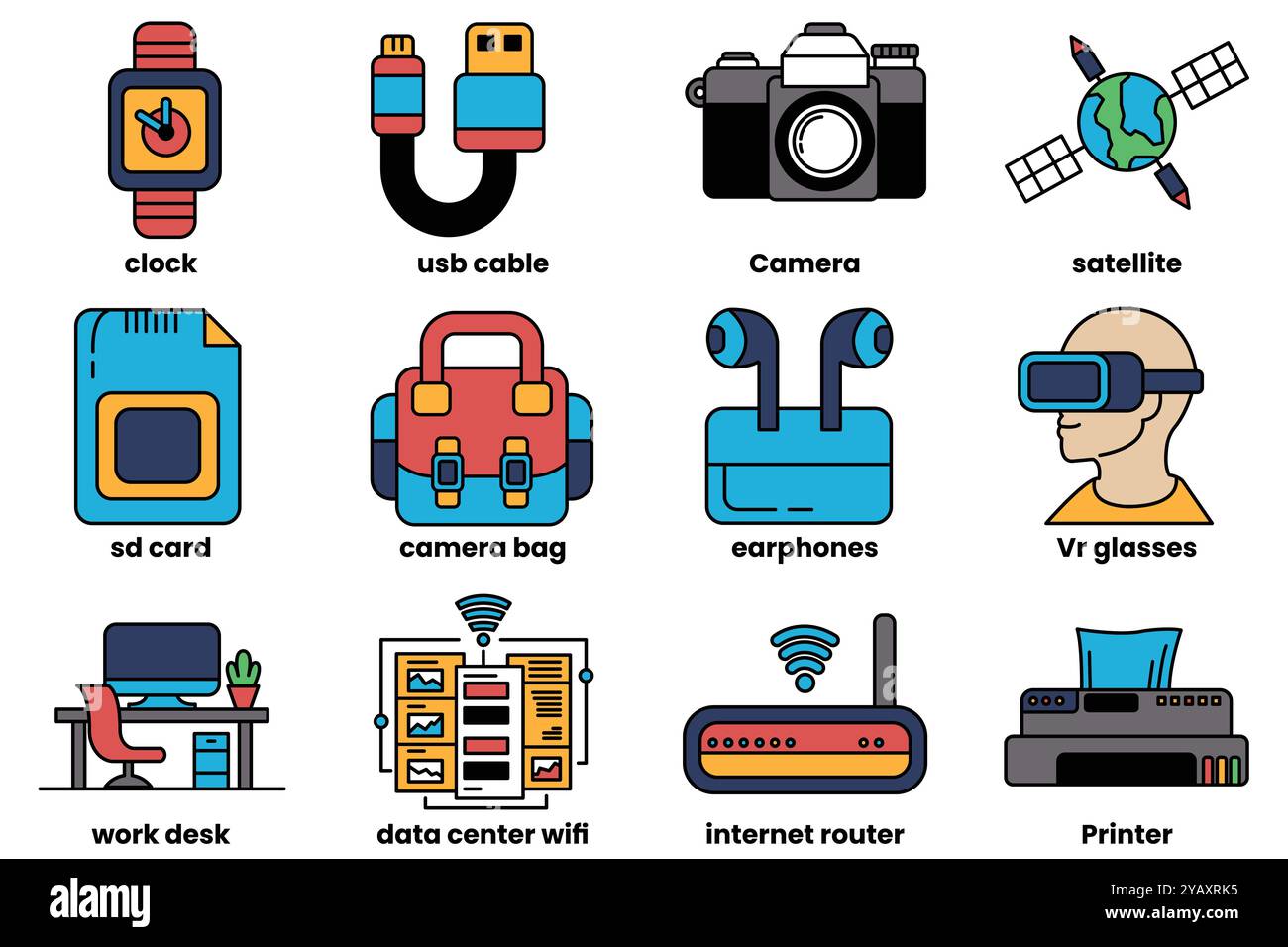 Ensemble d'illustrations dans le concept de dispositifs électroniques dans le style de dessin au trait Illustration de Vecteur