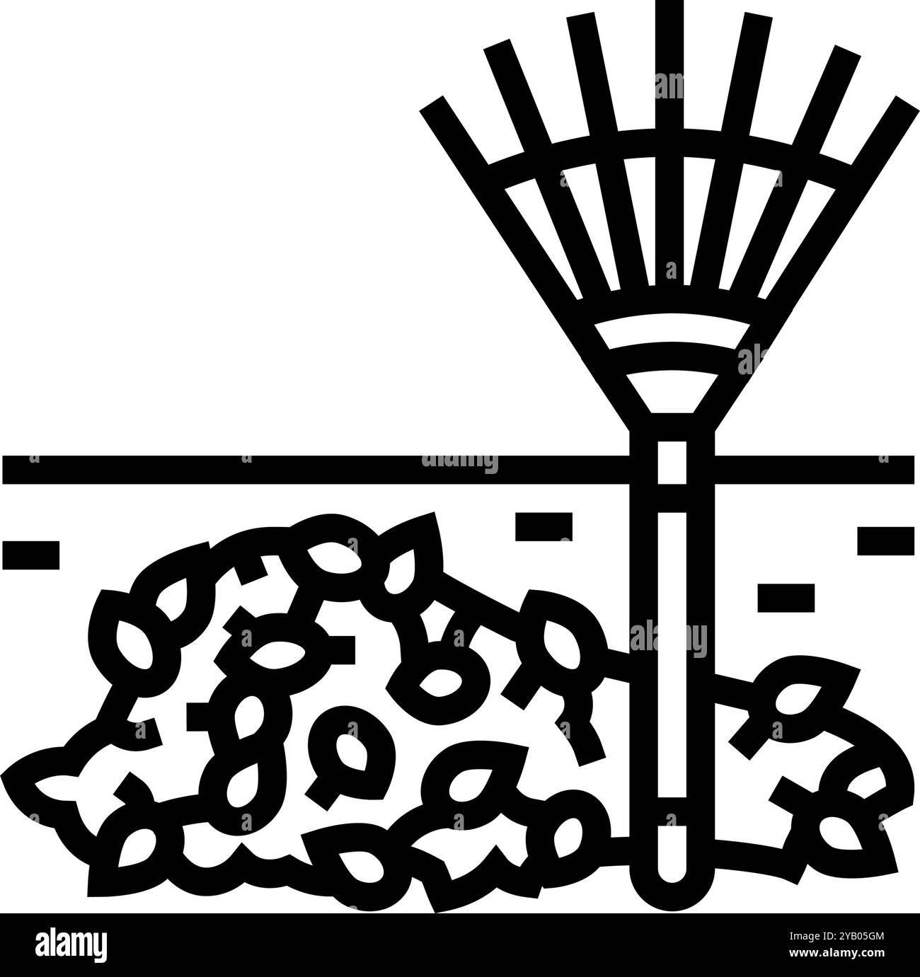 illustration vectorielle d'icône de ligne d'entretien de jardin de ratissage de feuilles Illustration de Vecteur