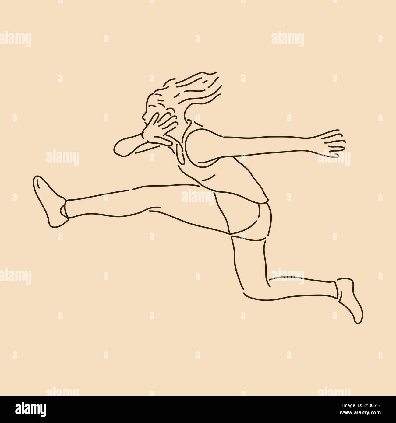 Femme long Jump. Dessin au trait. Illustration vectorielle de contour d'esquisse Illustration de Vecteur