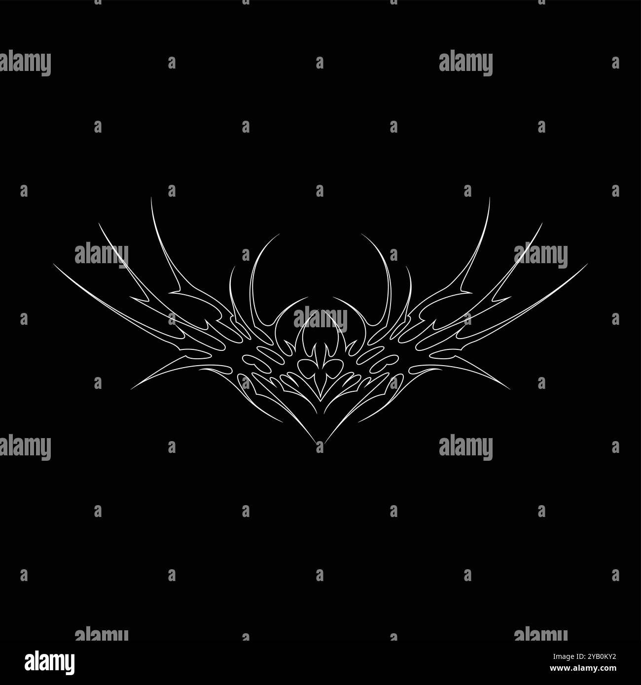 Tatouage néo tribal y2k de style gothique. Design de coeur Cyber sigilism. Illustration vectorielle de contour de noir et blanc. Illustration de Vecteur