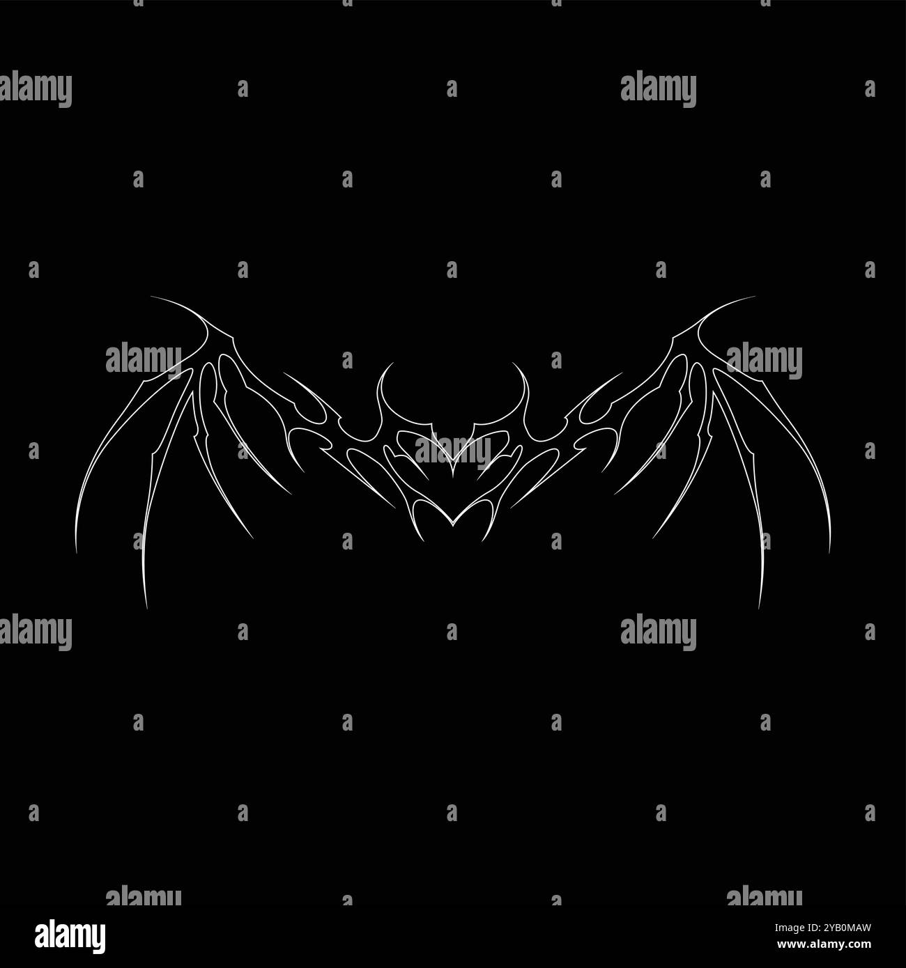 Tatouage néo tribal y2k de style gothique. Design de coeur Cyber sigilism. Illustration vectorielle de contour de noir et blanc. Illustration de Vecteur