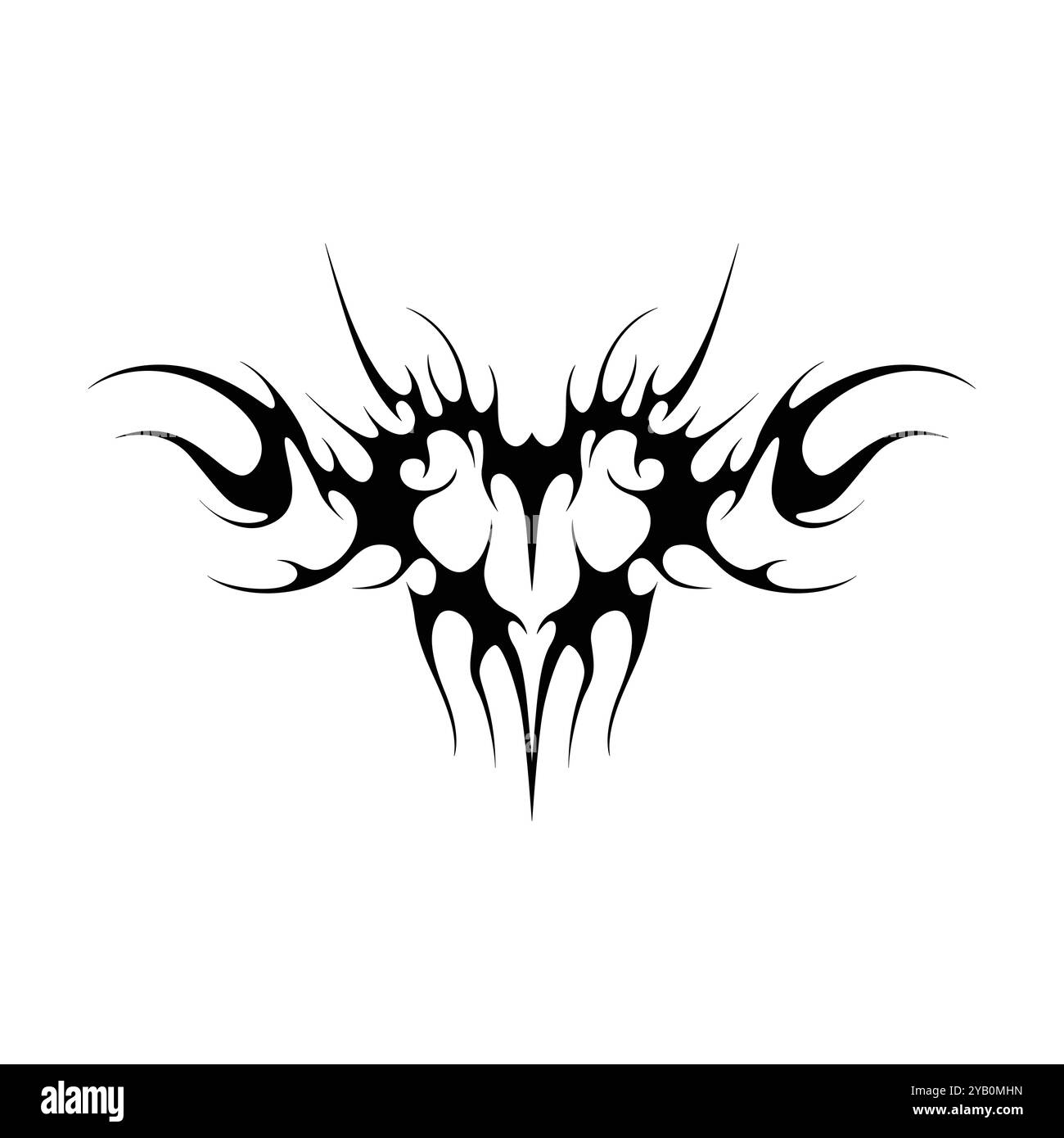 Tatouage néo tribal y2k de style gothique. Design de coeur Cyber sigilism. Illustration vectorielle de noir et blanc. Illustration de Vecteur