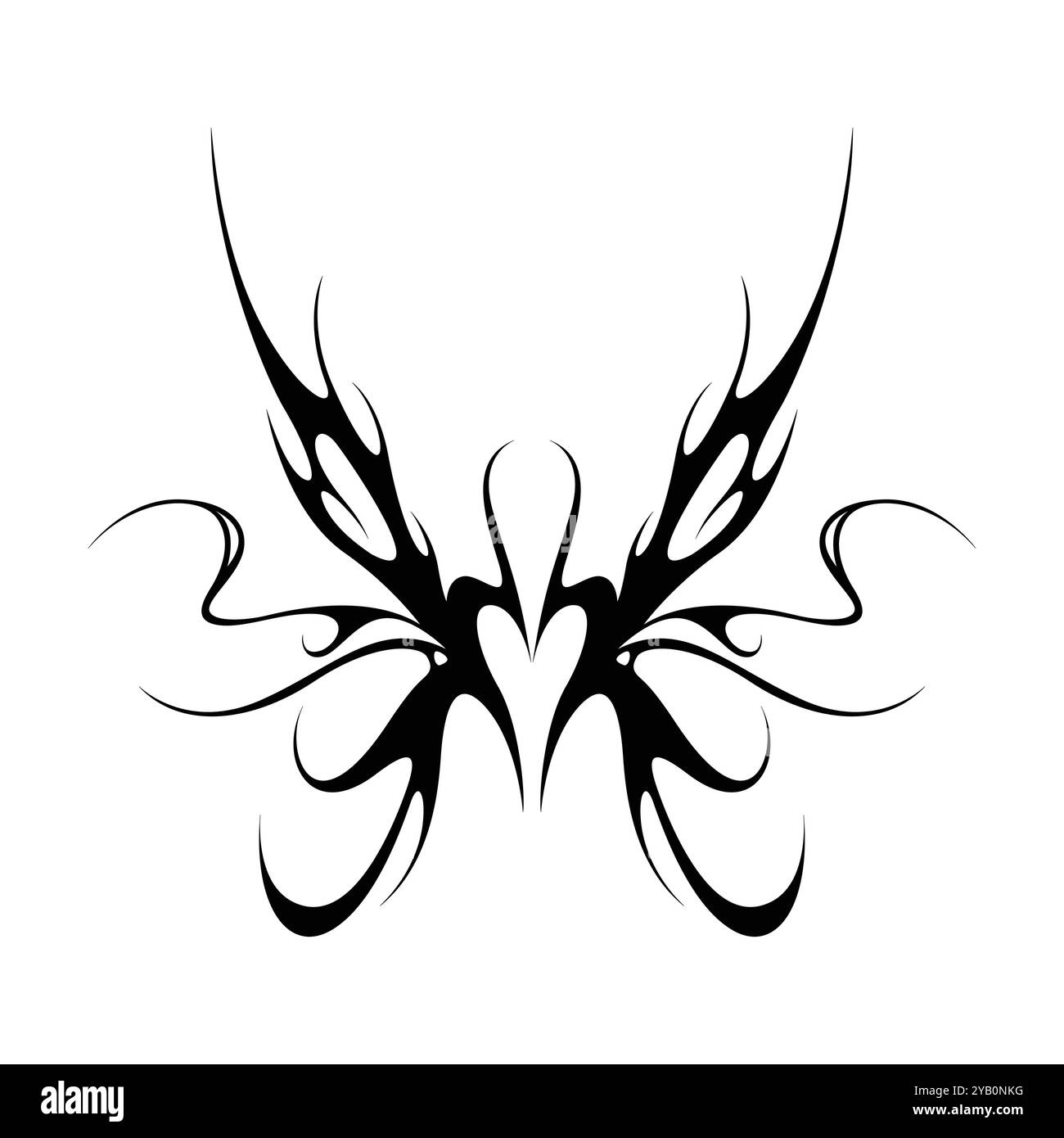 Tatouage néo tribal y2k de style gothique. Design de coeur Cyber sigilism. Illustration vectorielle de noir et blanc. Illustration de Vecteur