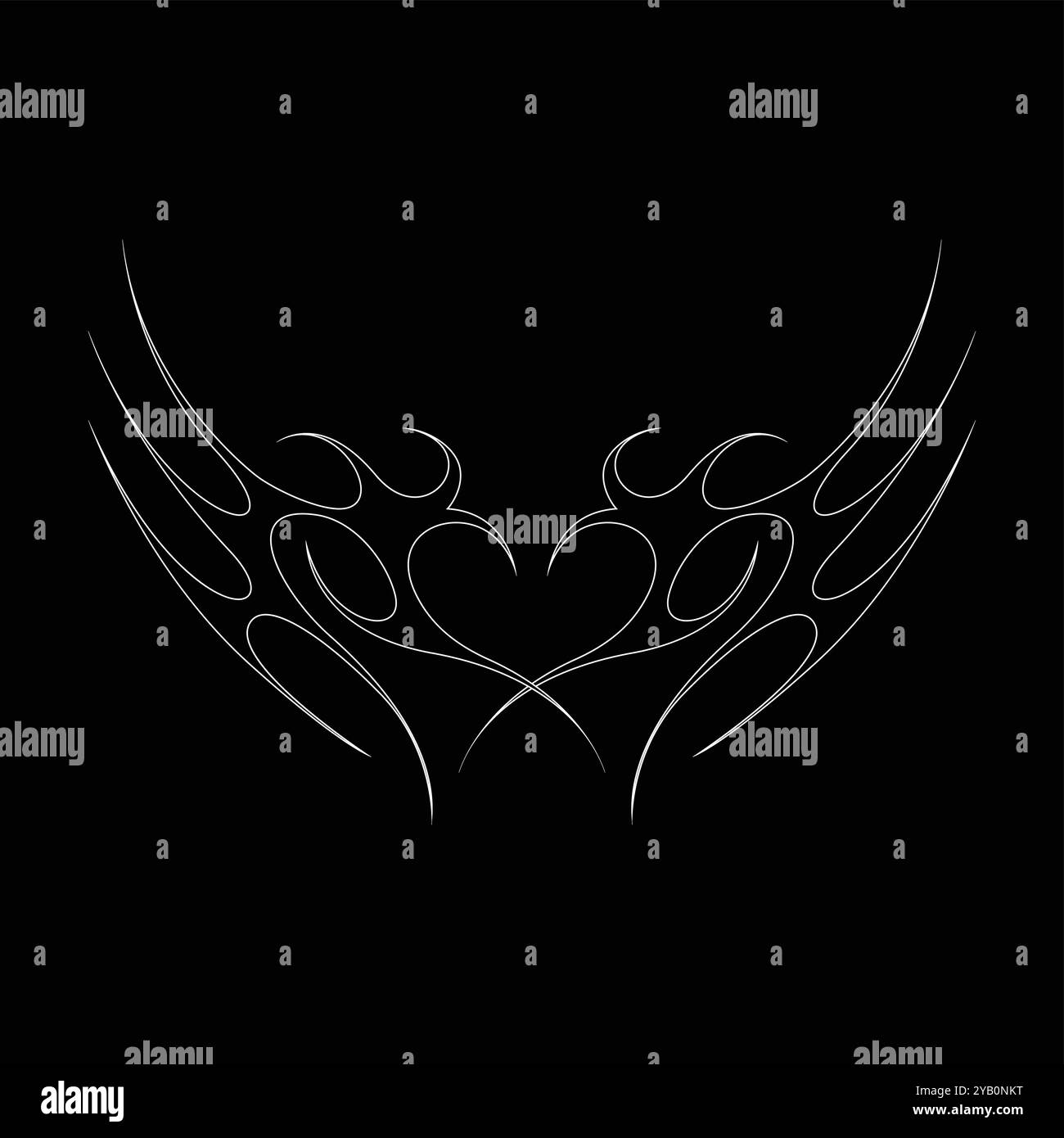 Tatouage néo tribal y2k de style gothique. Design de coeur Cyber sigilism. Illustration vectorielle de contour de noir et blanc. Illustration de Vecteur