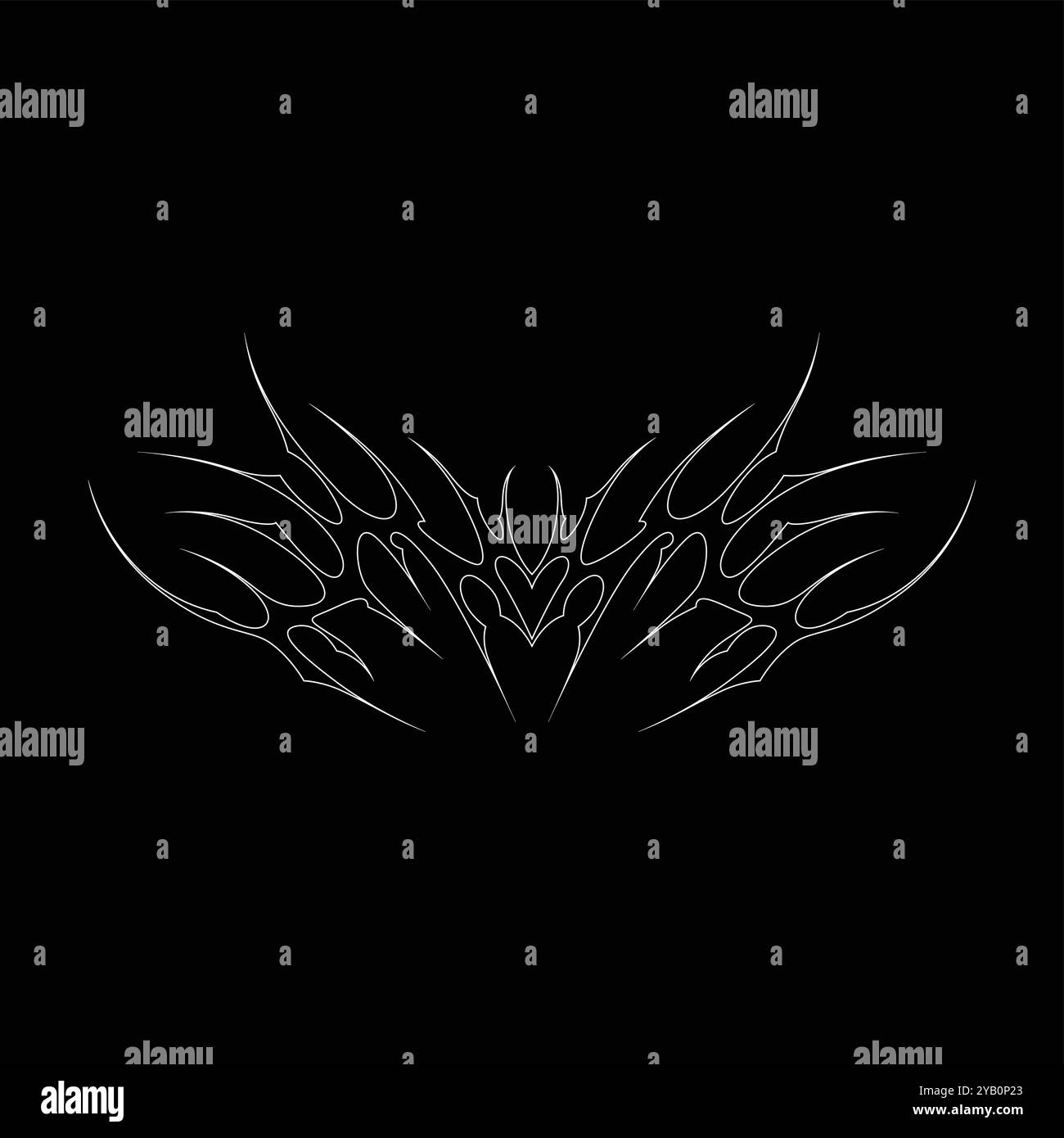 Tatouage néo tribal y2k de style gothique. Design de coeur Cyber sigilism. Illustration vectorielle de contour de noir et blanc. Illustration de Vecteur
