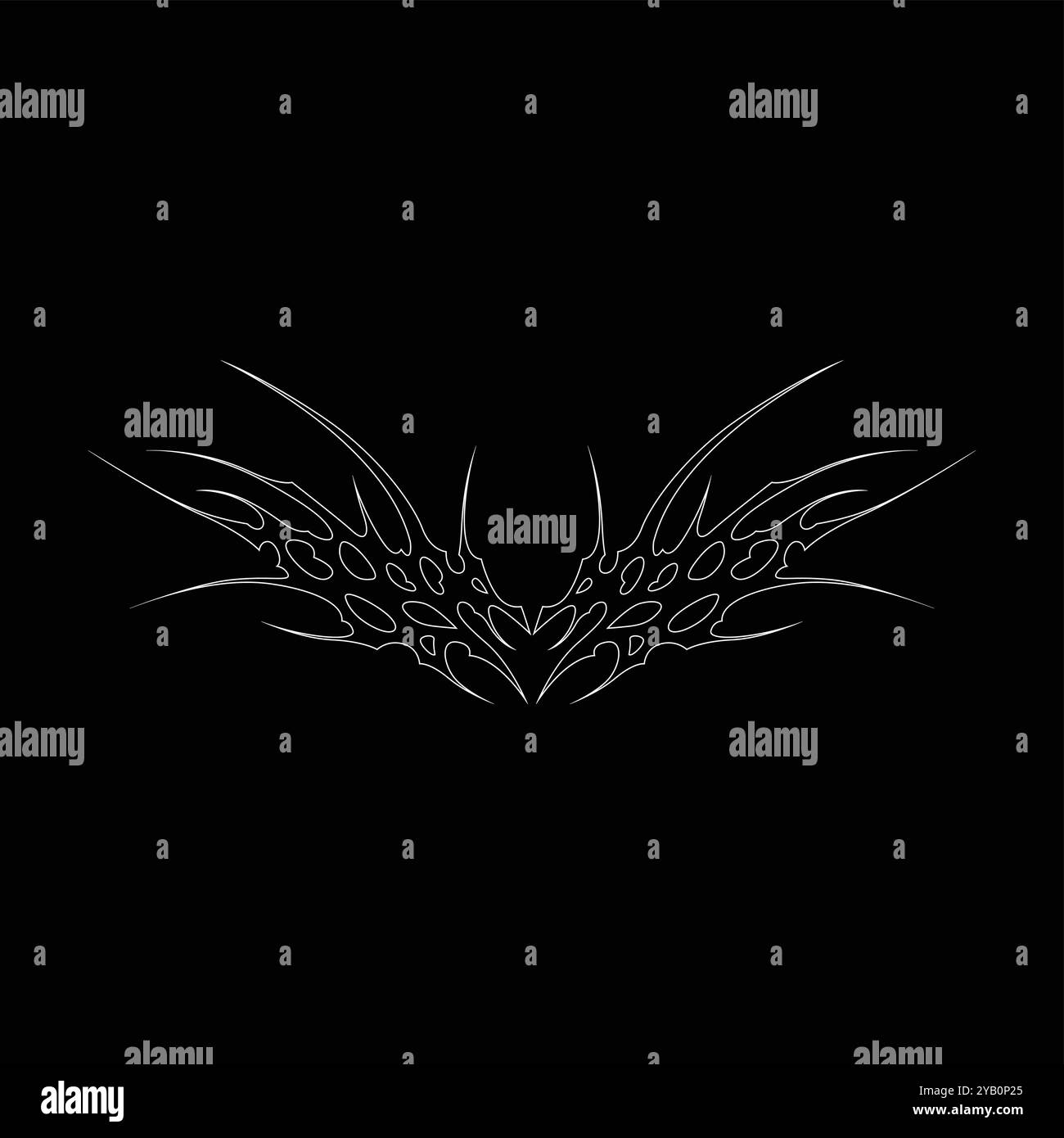 Tatouage néo tribal y2k de style gothique. Design de coeur Cyber sigilism. Illustration vectorielle de contour de noir et blanc. Illustration de Vecteur