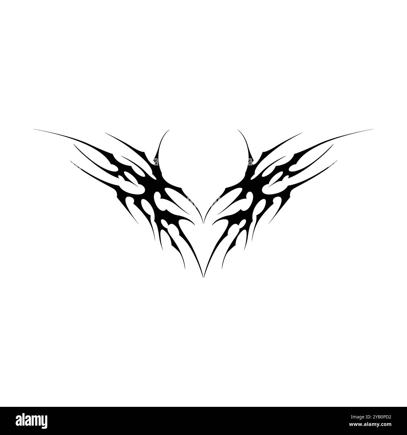 Tatouage néo tribal y2k de style gothique. Design de coeur Cyber sigilism. Illustration vectorielle de noir et blanc. Illustration de Vecteur
