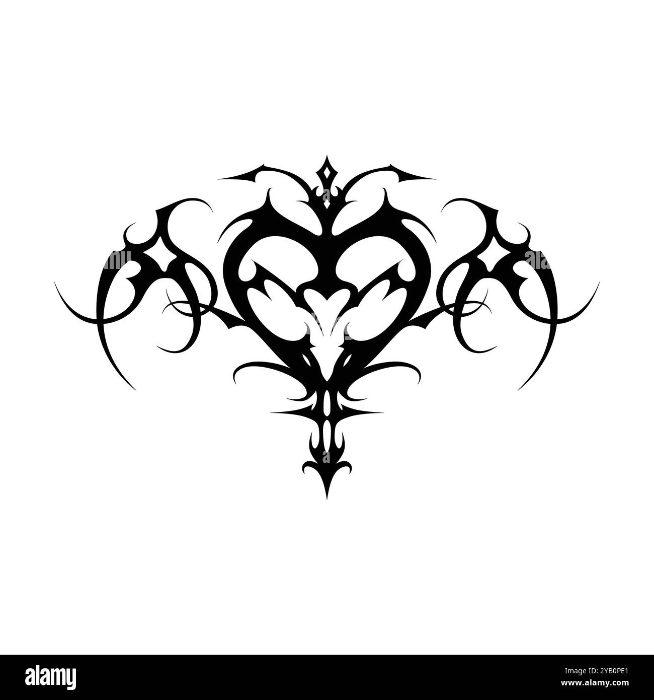 Tatouage néo tribal y2k de style gothique. Design de coeur Cyber sigilism. Illustration vectorielle de noir et blanc. Illustration de Vecteur