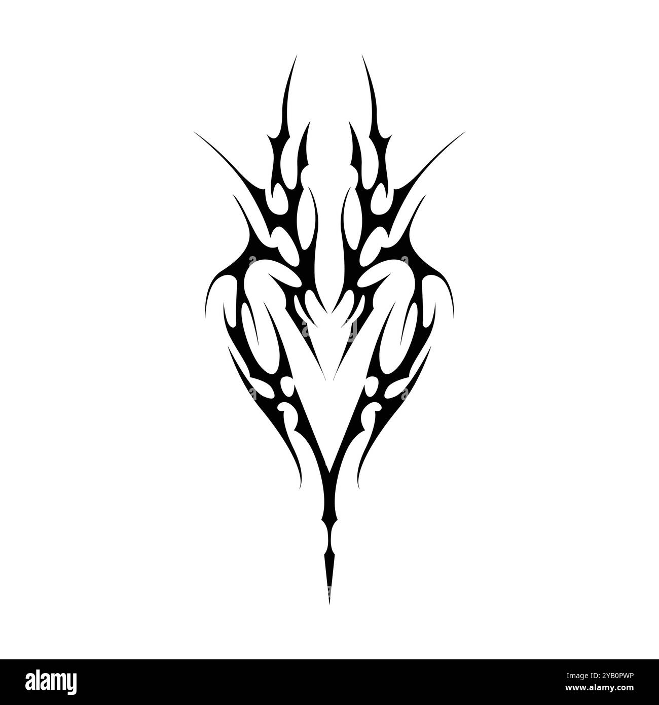 Tatouage néo tribal y2k de style gothique. Design de coeur Cyber sigilism. Illustration vectorielle de noir et blanc. Illustration de Vecteur