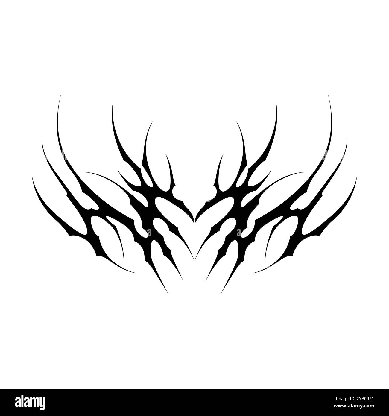 Tatouage néo tribal y2k de style gothique. Design de coeur Cyber sigilism. Illustration vectorielle de noir et blanc. Illustration de Vecteur