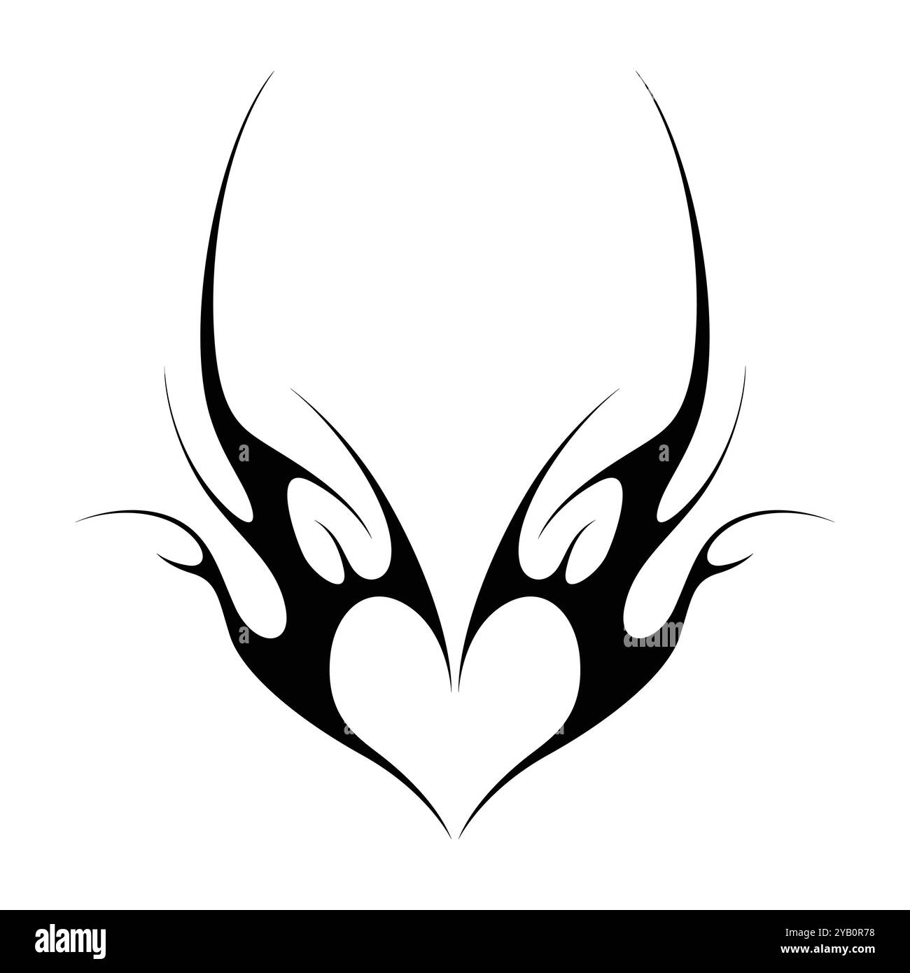 Tatouage néo tribal y2k de style gothique. Design de coeur Cyber sigilism. Illustration vectorielle de noir et blanc. Illustration de Vecteur