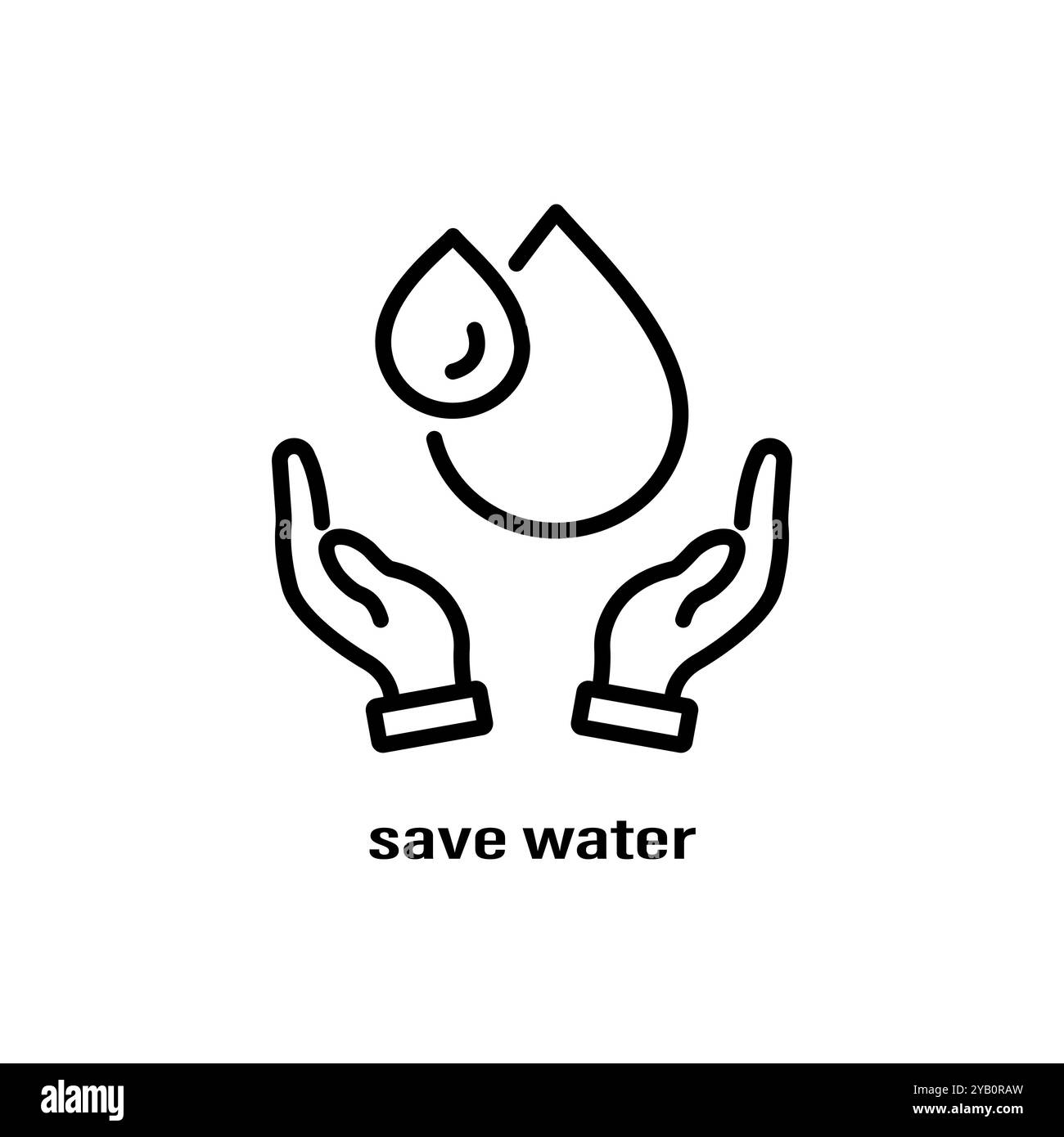 Icône linéaire de protection des mains. Icône à deux mains et ligne de chute. Economie et protection de l'eau. Signez pour écologie. Contour modifiable. Illustration de Vecteur