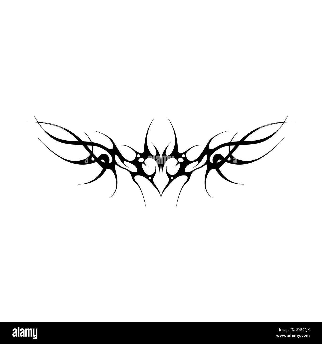 Tatouage néo tribal y2k de style gothique. Design de coeur Cyber sigilism. Illustration vectorielle de noir et blanc. Illustration de Vecteur