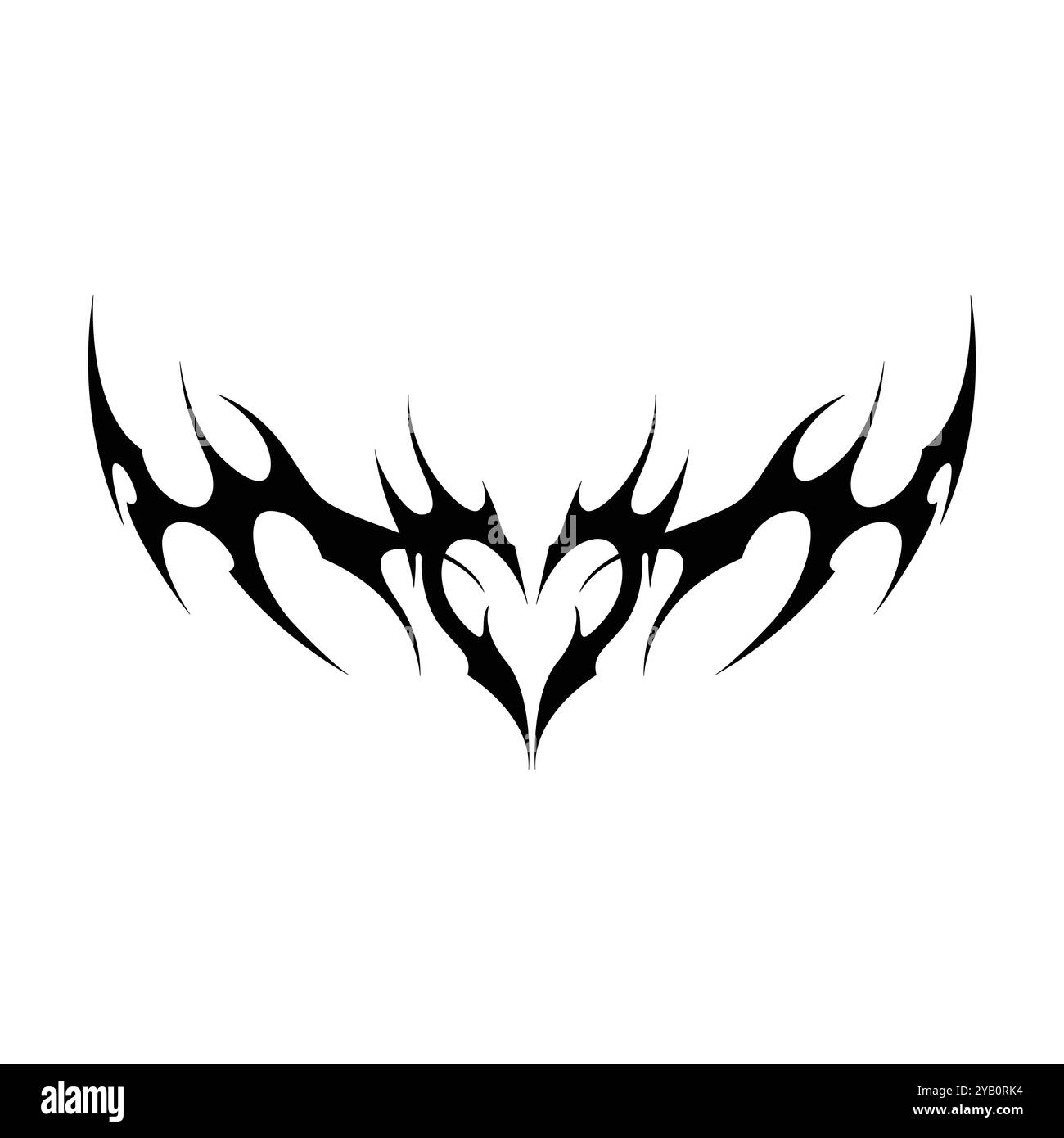 Tatouage néo tribal y2k de style gothique. Design de coeur Cyber sigilism. Illustration vectorielle de noir et blanc. Illustration de Vecteur