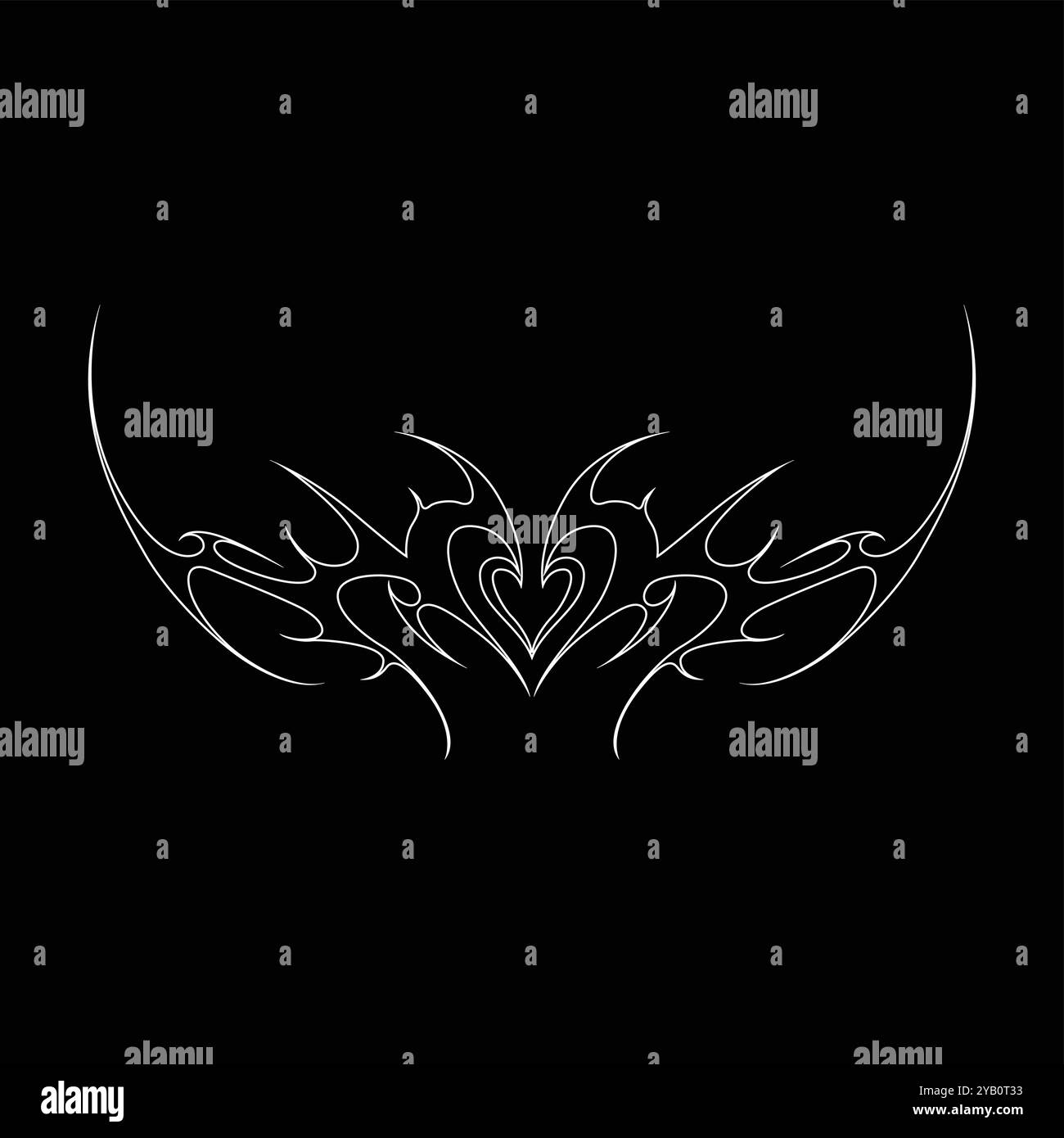 Tatouage néo tribal y2k de style gothique. Design de coeur Cyber sigilism. Illustration vectorielle de contour de noir et blanc. Illustration de Vecteur