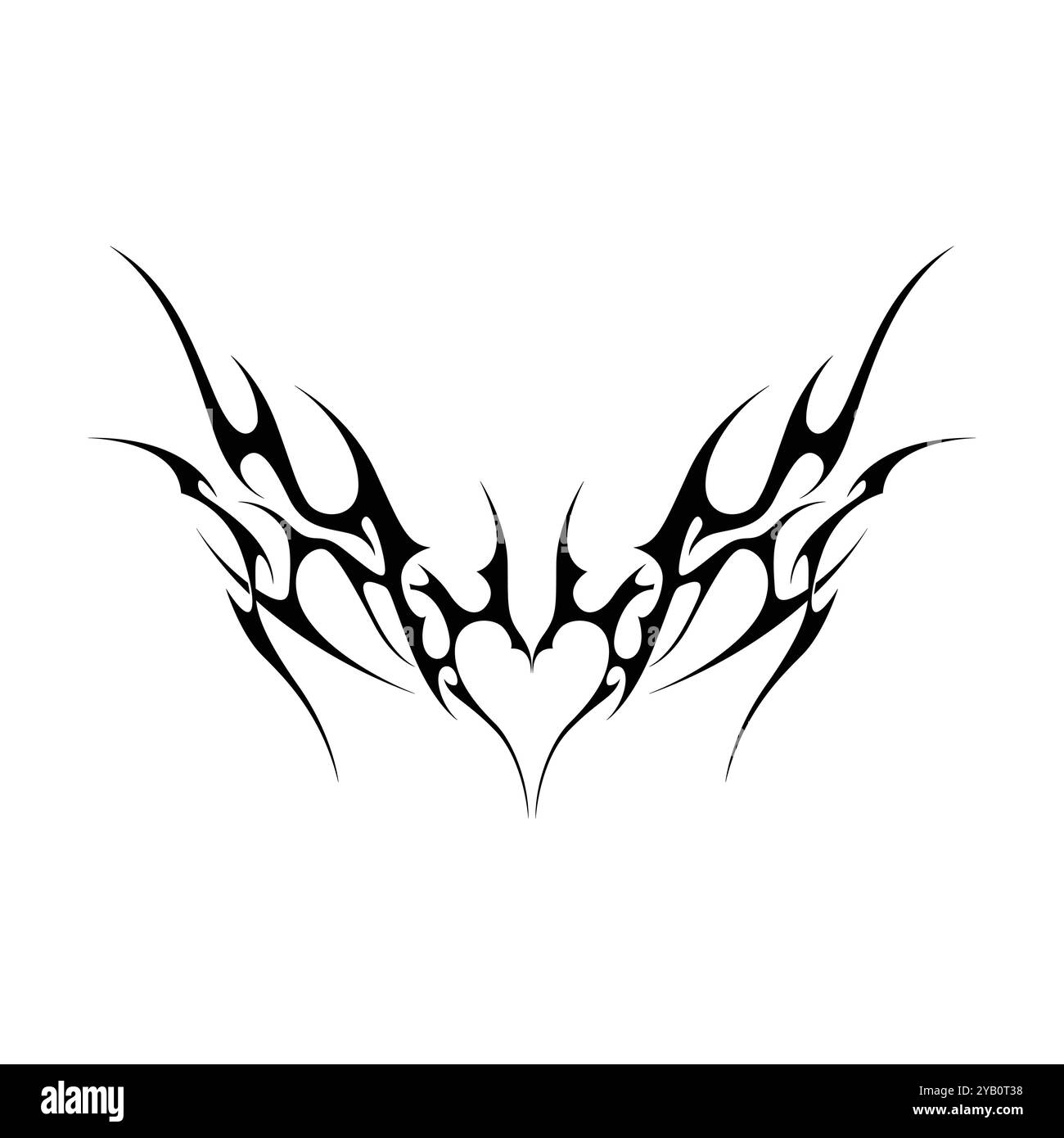 Tatouage néo tribal y2k de style gothique. Design de coeur Cyber sigilism. Illustration vectorielle de noir et blanc. Illustration de Vecteur