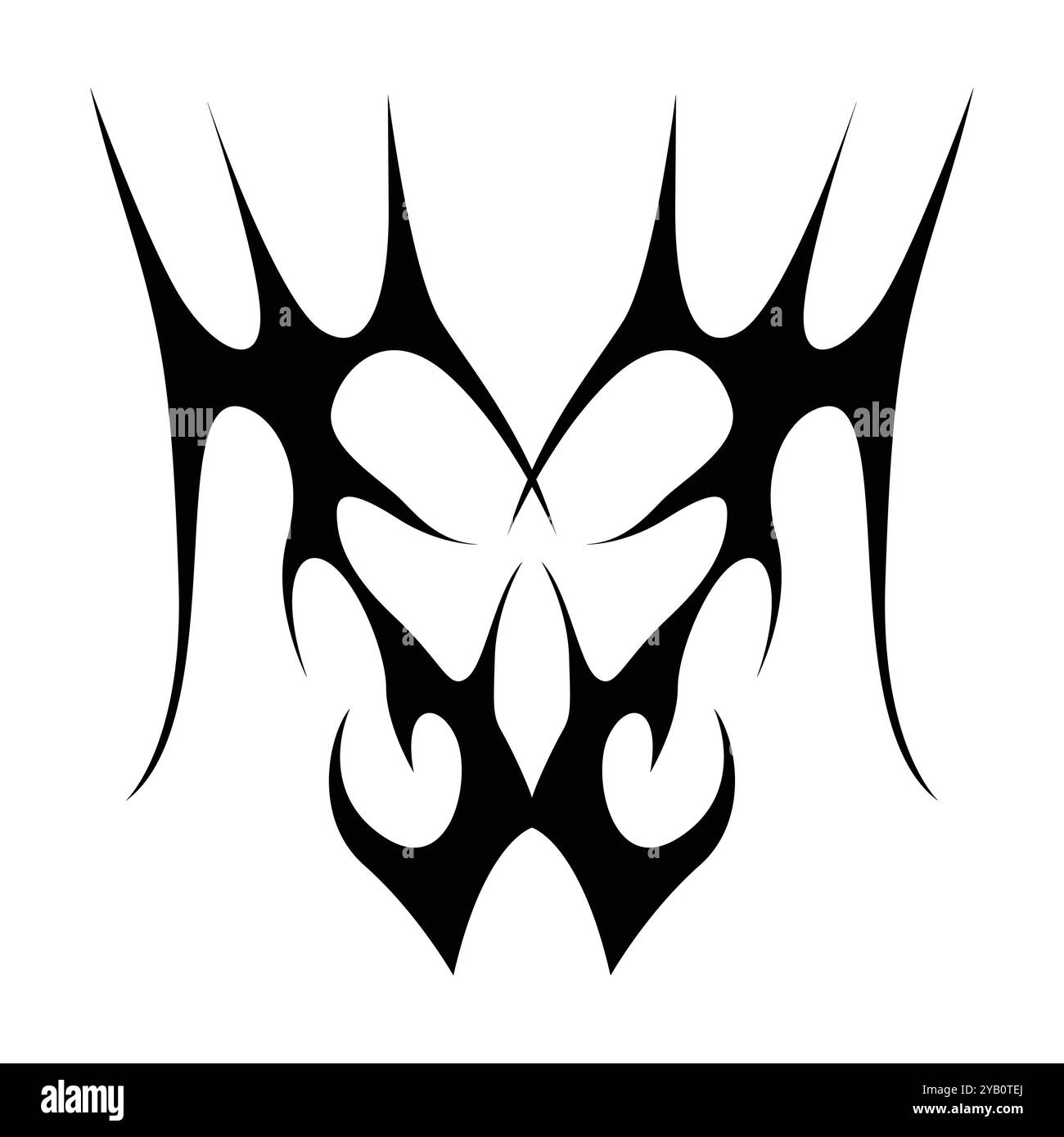 Tatouage néo tribal y2k de style gothique. Design de coeur Cyber sigilism. Illustration vectorielle de noir et blanc. Illustration de Vecteur