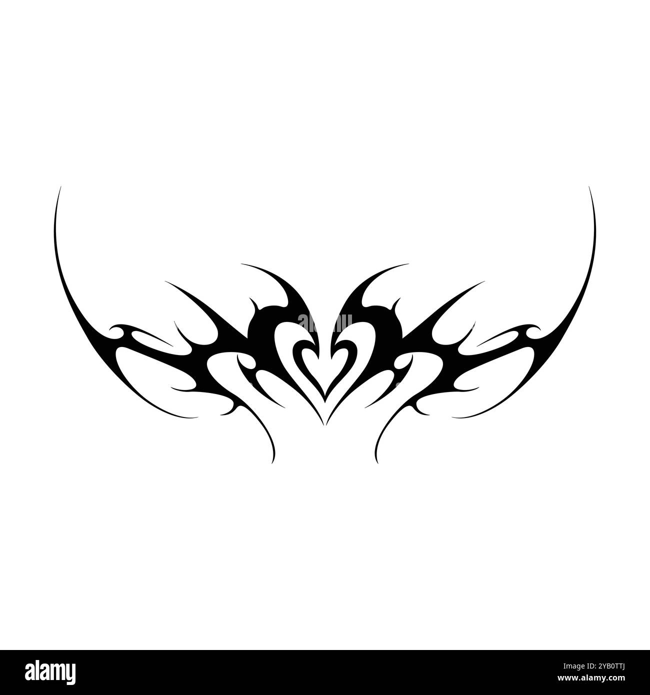 Tatouage néo tribal y2k de style gothique. Design de coeur Cyber sigilism. Illustration vectorielle de noir et blanc. Illustration de Vecteur