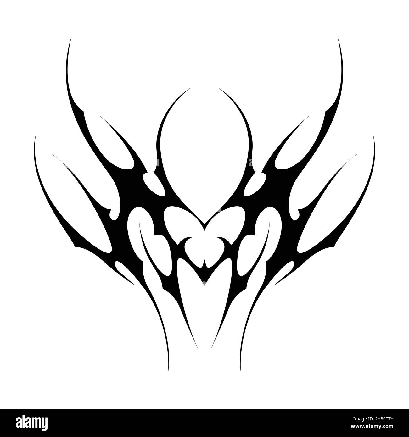Tatouage néo tribal y2k de style gothique. Design de coeur Cyber sigilism. Illustration vectorielle de noir et blanc. Illustration de Vecteur