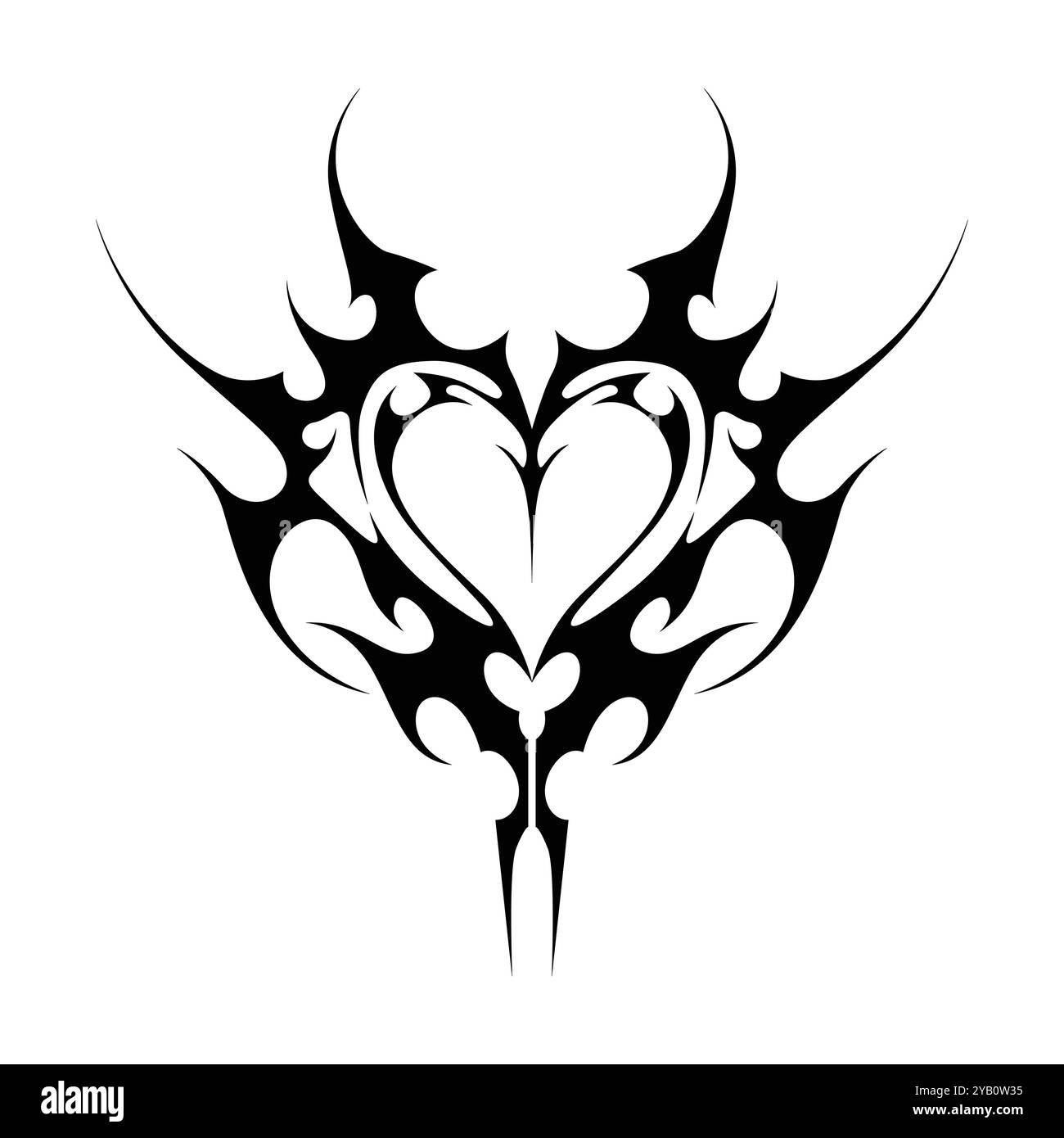 Tatouage néo tribal y2k de style gothique. Design de coeur Cyber sigilism. Illustration vectorielle de noir et blanc. Illustration de Vecteur