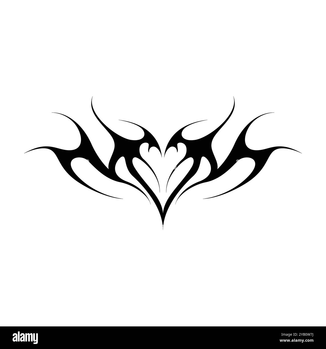 Tatouage néo tribal y2k de style gothique. Design de coeur Cyber sigilism. Illustration vectorielle de noir et blanc. Illustration de Vecteur