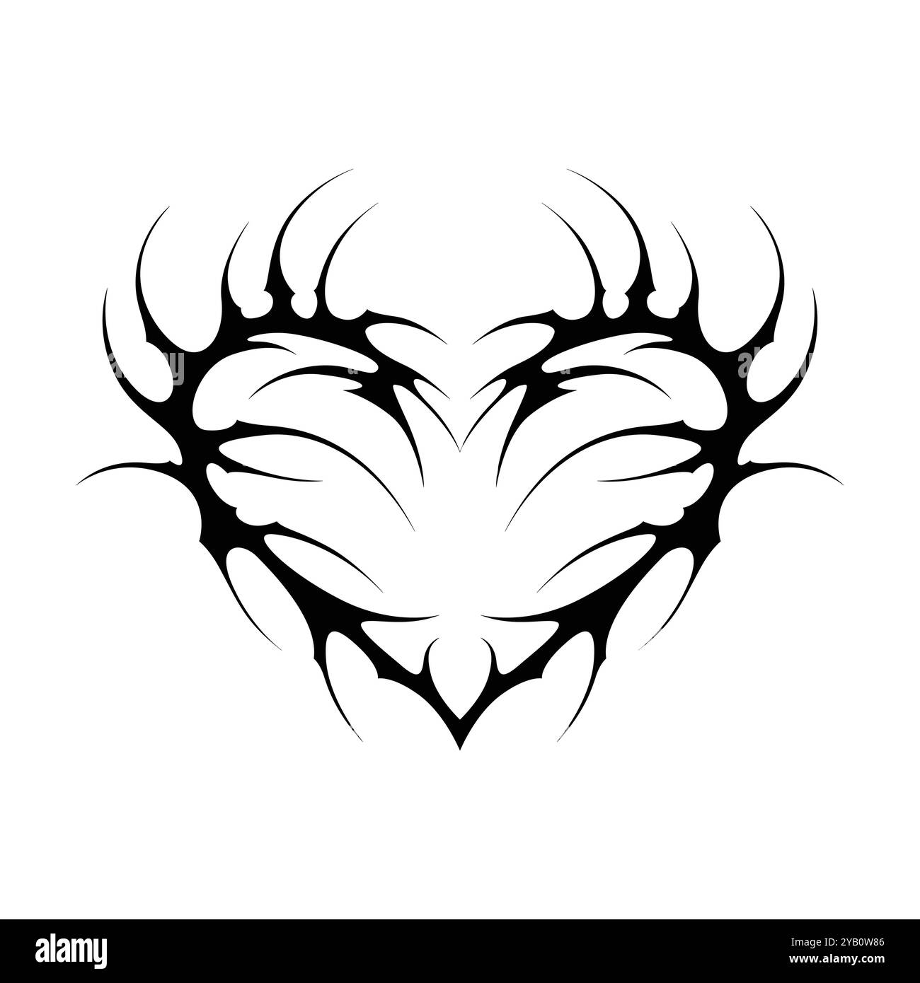 Tatouage néo tribal y2k de style gothique. Design de coeur Cyber sigilism. Illustration vectorielle de noir et blanc. Illustration de Vecteur