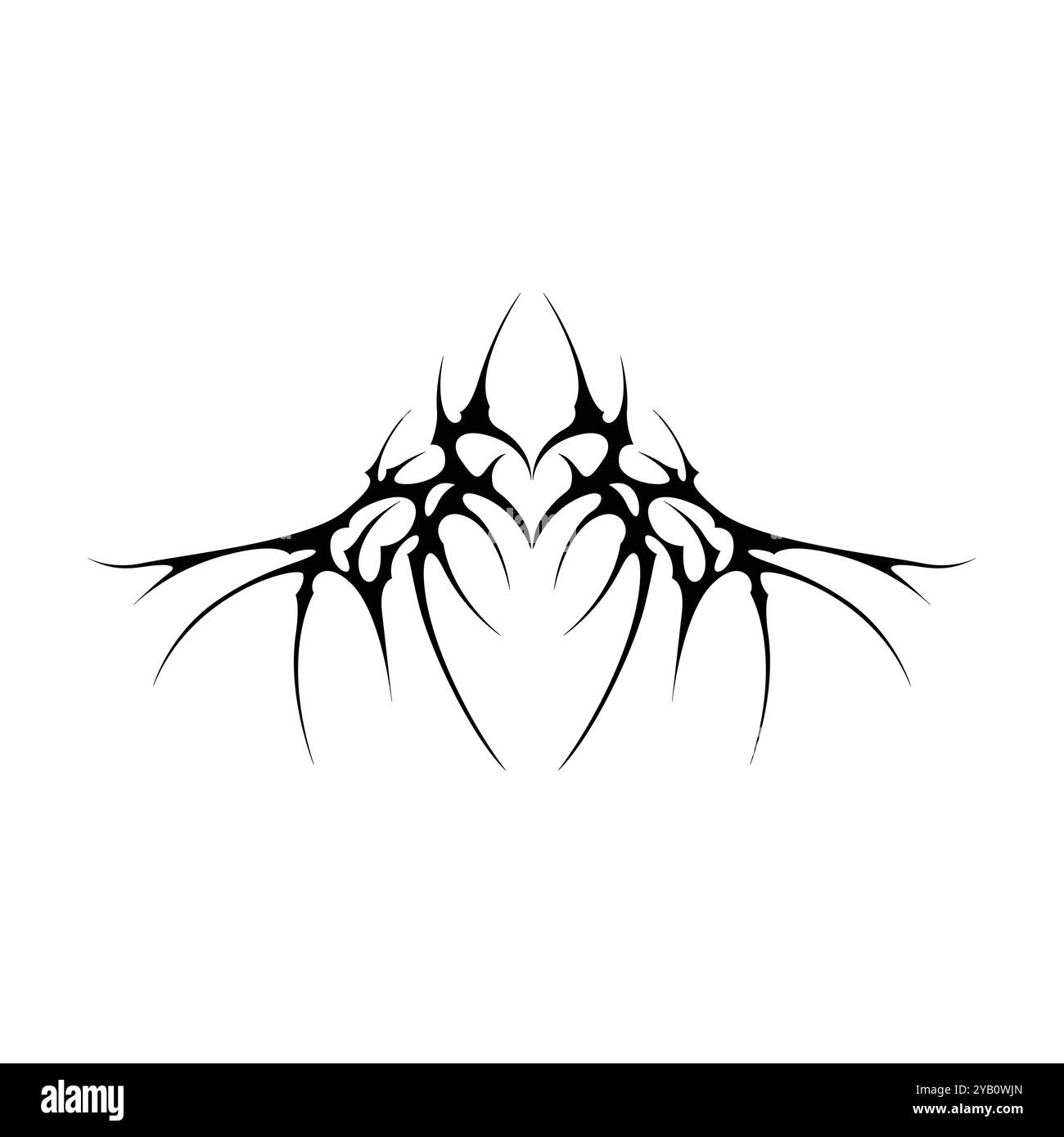 Tatouage néo tribal y2k de style gothique. Design de coeur Cyber sigilism. Illustration vectorielle de noir et blanc. Illustration de Vecteur