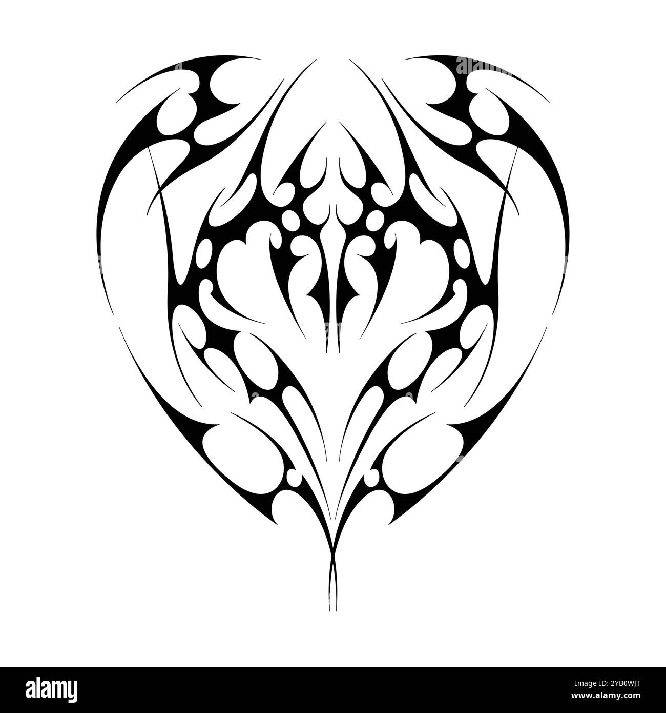 Tatouage néo tribal y2k de style gothique. Design de coeur Cyber sigilism. Illustration vectorielle de noir et blanc. Illustration de Vecteur