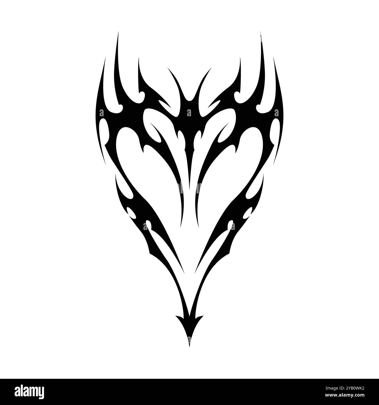 Tatouage néo tribal y2k de style gothique. Design de coeur Cyber sigilism. Illustration vectorielle de noir et blanc. Illustration de Vecteur