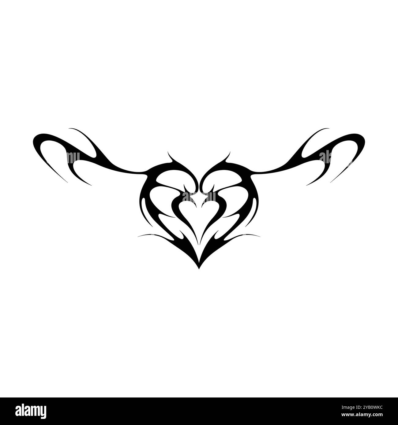 Tatouage néo tribal y2k de style gothique. Design de coeur Cyber sigilism. Illustration vectorielle de noir et blanc. Illustration de Vecteur