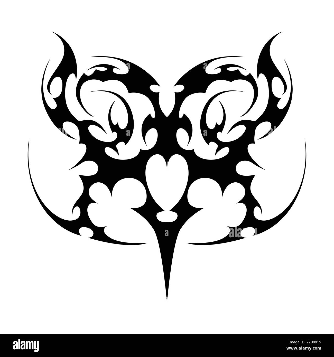 Tatouage néo tribal y2k de style gothique. Design de coeur Cyber sigilism. Illustration vectorielle de noir et blanc. Illustration de Vecteur